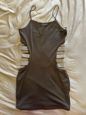Black Rhinestone-Strap Cutout Mini Dress